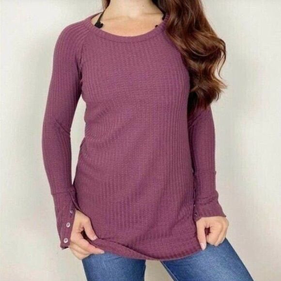 Chaser Thermal Waffle Knit Long Sleeve Top Purple Sz S - Picture 1 of 10